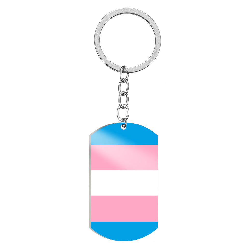 Wholesale 6-color Alphabet Color Printing Titanium Steel Rainbow Flag Stainless Steel Army Plate Keychains
